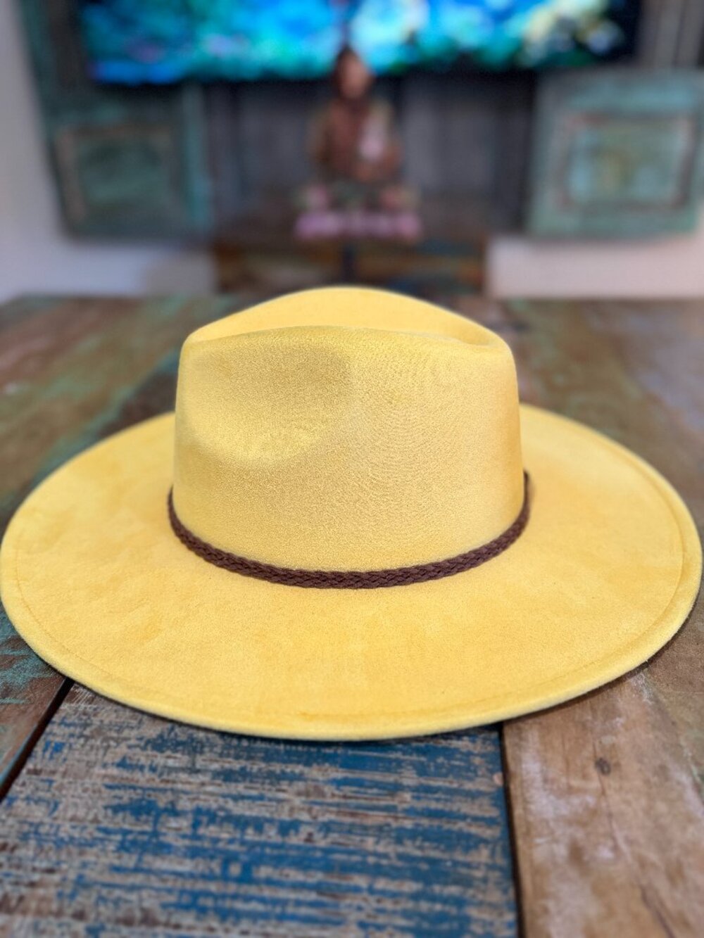 Mustard Yellow Wide Brim Fedora Western Boho Felt Hat